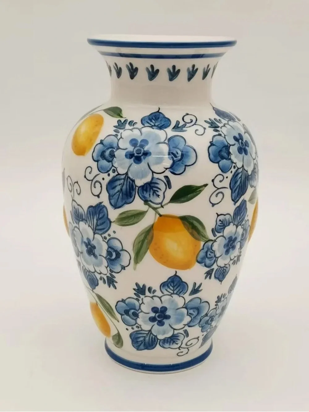 🍋 Muchoise Ceramic Lemon Vase White/Blue